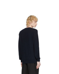 Sunspel Navy Cotton Crewneck Sweater