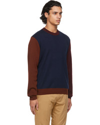 Paul Smith Navy Merino Wool Colorblock Sweater