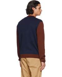 Paul Smith Navy Merino Wool Colorblock Sweater