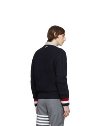 Thom Browne Navy Merino Wool Funmix Stitch Chunky Sweater