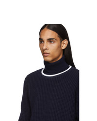Thom Browne Navy Waffle Wool Relaxed Fit Crewneck Sweater