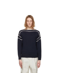 Giorgio Armani Navy Wool And Silk Sweater