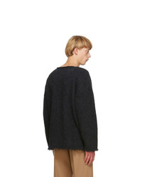 Jil Sander Navy Wool Fringe Sweater