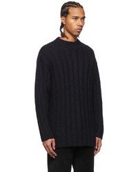 Our Legacy Navy Wool Funnel Neck Sweater