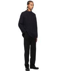 Our Legacy Navy Wool Funnel Neck Sweater