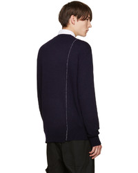 Raf Simons Navy Wool Stitched Sweater