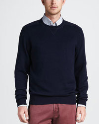 Peter Millar Crewneck Cotton Wool Sweater Navy