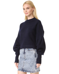 Tibi Pleated Sleeve Cropped Cashmere Pullover