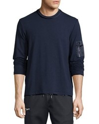Ovadia & Sons Satin Trim Zip Pocket Sweater Navy