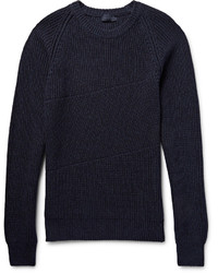 Lanvin Slim Fit Ribbed Mlange Cotton And Wool Blend Sweater