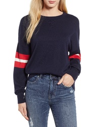 Velvet by Graham & Spencer Stripe Sleeve Cotton Cashmere Sweater