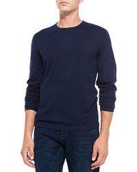 Neiman Marcus Superfine Cashmere Crewneck Sweater Navy