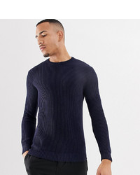 ASOS DESIGN Tall Midweight Muscle Fit Ribbed Jumper In Navy