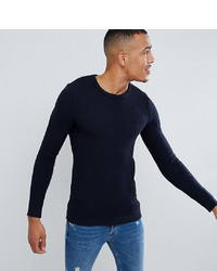 ASOS DESIGN Tall Muscle Fit Textured Jumper In Navy