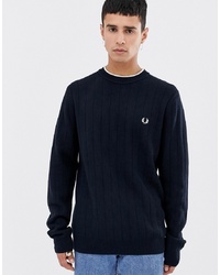 Fred Perry Textured Crew Neck Knitted Jumper In Navy