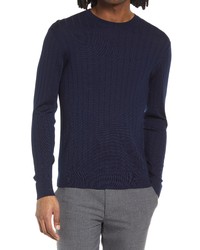 Emporio Armani Textured Stripe Wool Crewneck Sweater