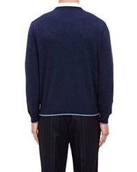 Barneys New York Tipped Crewneck Sweater Blue