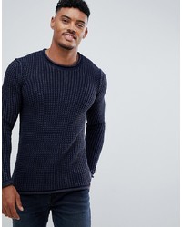 Replay Waffle Knitted Jumper In Navy