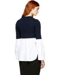 Kenzo White And Navy Layered Shirt Sweater