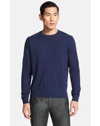 Zegna Sport Cotton Cashmere Crewneck Sweater Navy Solid Large