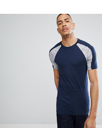 ASOS DESIGN Asos Tall Muscle Fit T Shirt With Interest Fabric Shoulder Panels In Navy