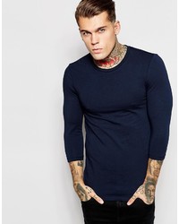 Asos Brand Extreme Muscle 34 Sleeve T Shirt With Crew Neck In Blue