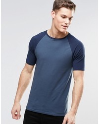 Asos Brand Muscle T Shirt With Contrast Raglan Sleeves In Blue