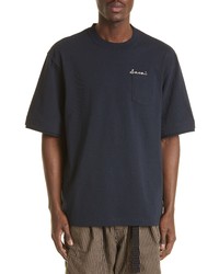 Sacai Embroidered Cotton Logo Tee In Navy At Nordstrom