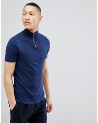 ASOS DESIGN Knitted Muscle Fit Turtle Neck T Shirt With Zip In Navy