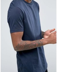 Asos Longline T Shirt With Crew Neck In Navy