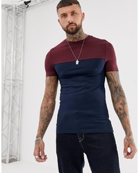 ASOS DESIGN Muscle Fit T Shirt With Contrast Yoke In Navy