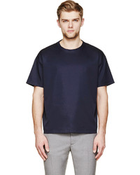 Valentino Navy Blue Poplin Crewneck T Shirt