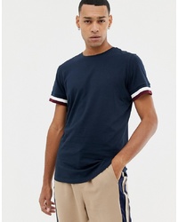 Jack & Jones Originals Longline T Shirt With Arm Cuff Stripe
