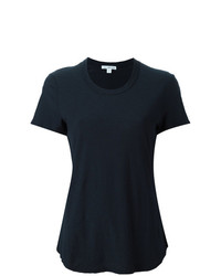 Women's Navy Crew-neck T-shirt, Light Blue Denim Shorts, Dark Brown ...