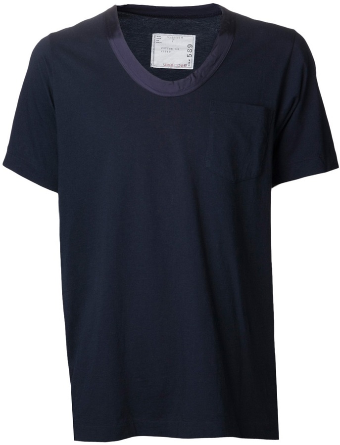 Sacai Contrast Neck T Shirt, $195 | farfetch.com | Lookastic