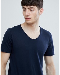 Tom Tailor Scoop Neck T Shirt With Raw Hem In Navy
