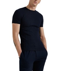 River Island Short Sleeve Ribbed T Shirt In Navy At Nordstrom