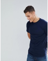Bellfield T Shirt In Texture With Drop Hem In Navy
