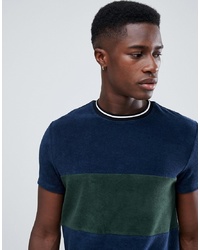 ASOS DESIGN T Shirt In Towelling With Contrast Body Panel In Navy