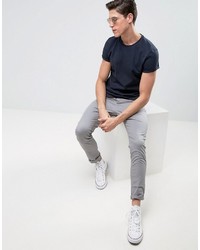 Asos T Shirt With Crew Neck And Roll Sleeve In Navy