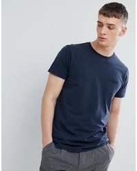Solid T Shirt With Raw Edge Neck In Navy