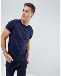 ASOS DESIGN T Shirt With Roll Sleeve In Navy
