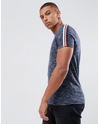 ASOS DESIGN T Shirt With Taping Shoulders In Navy Inject