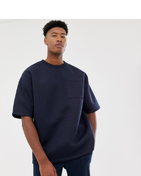 ASOS DESIGN Tall Oversized T Shirt With Half Sleeve In Scuba Fabric With Pocket In Navy