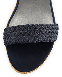 Stuart Weitzman Alexlo Crochet Wedge Sandal Navy