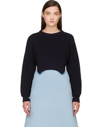 Jacquemus Navy Wool Cropped Le Pull Sweater