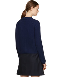 Carven Navy Cropped Wool Sweater