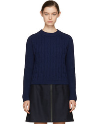 Carven Navy Cropped Wool Sweater