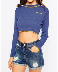 Daisy Street Ribbed Crop Sweater With Contrast Trim
