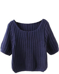 Short Sleeve Crop Navy Sweater